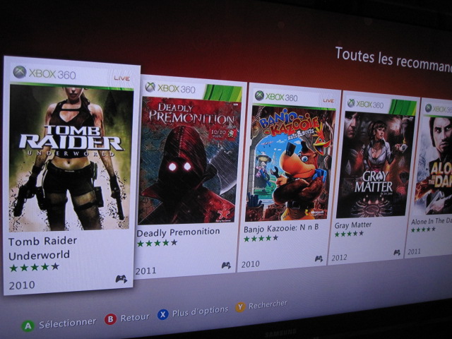 Quelles sont les recommandations de jeux proposées par votre Xbox 360 ?