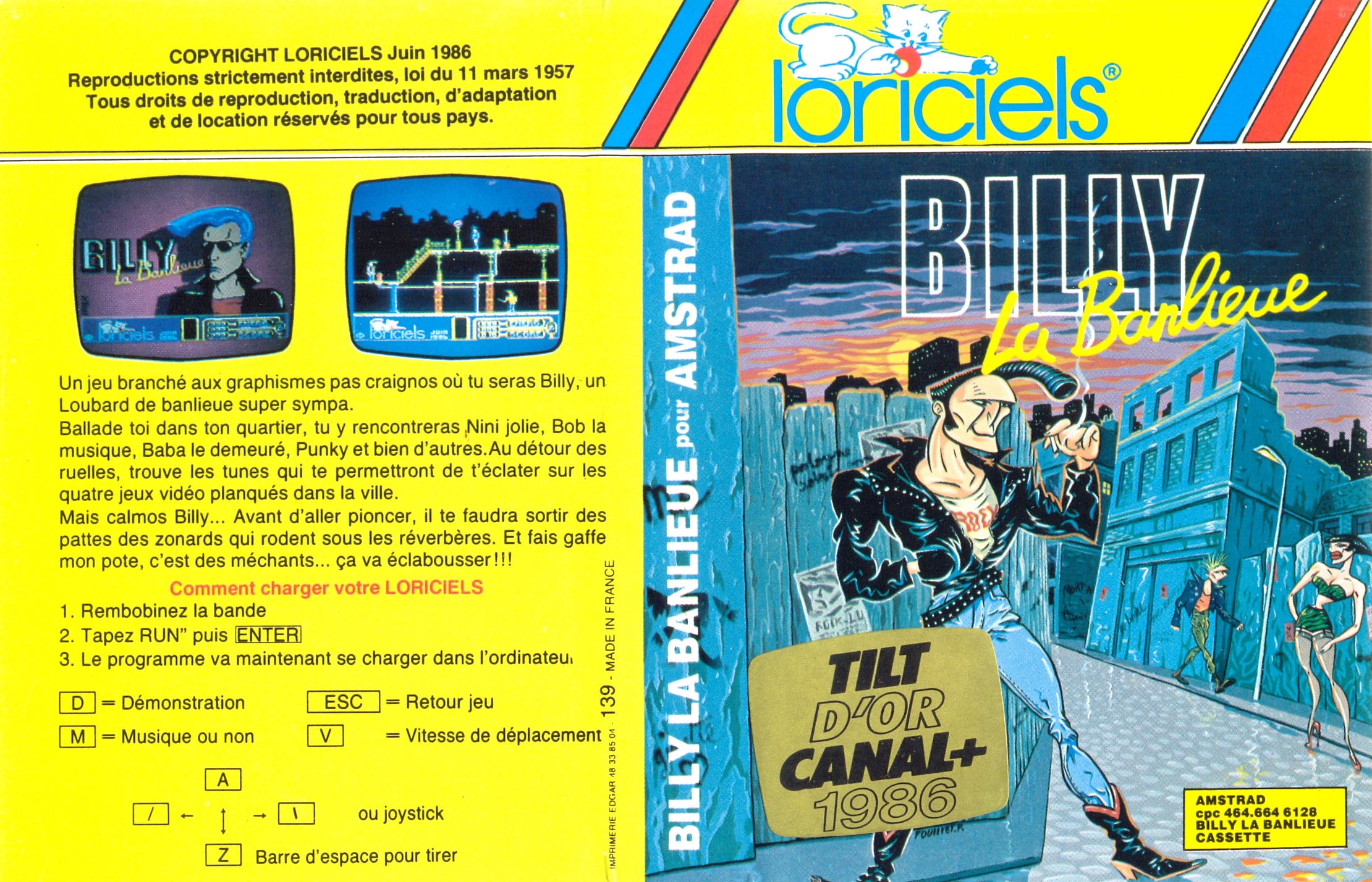Amstrad CPC : Billy La Banlieue de Loriciel (1986)