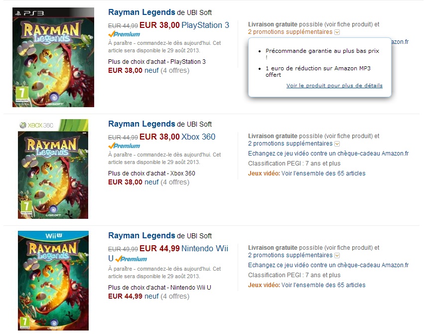 Rayman Legends à 38 euros