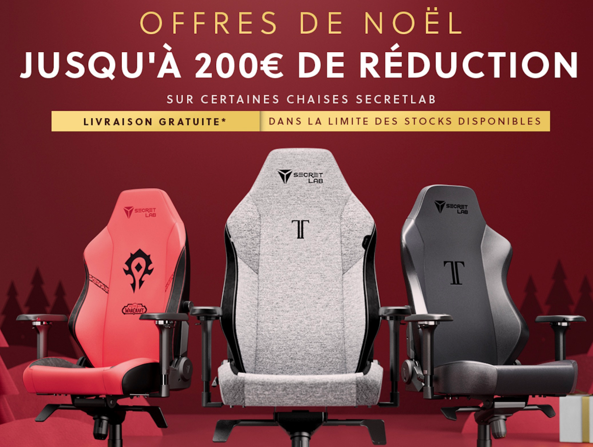 Chaises Gaming Secretlab : jusqu'à -200€ pour Noël !