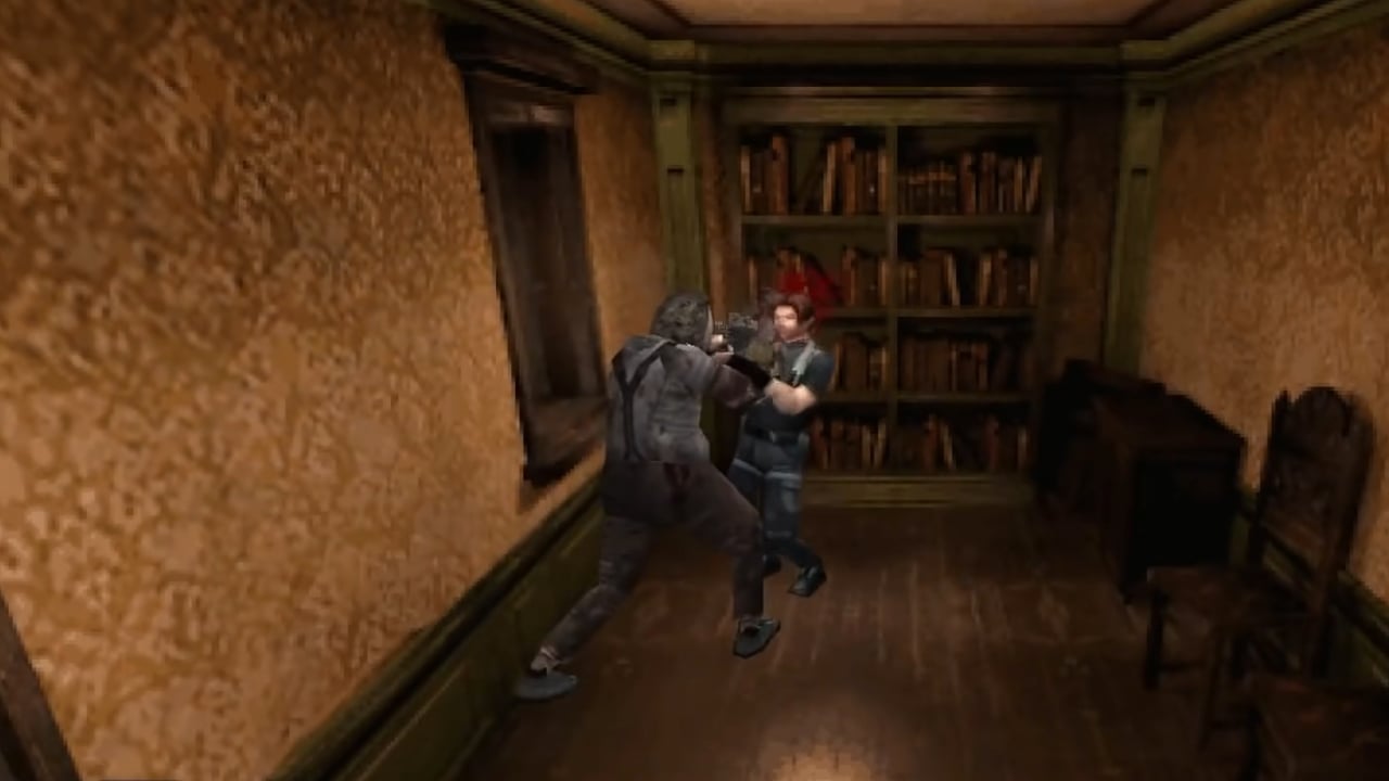 Leon dans une mauvaise posture dans Resident Evil 4 : PS1 Edition.