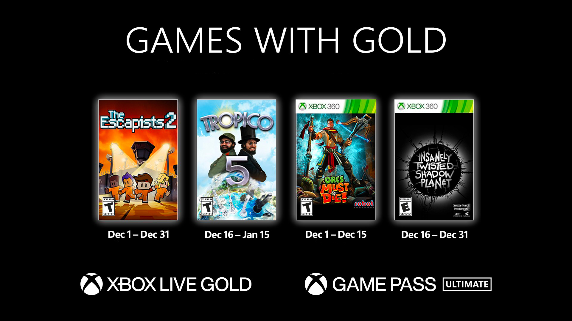 Xbox Games With Gold : Voici les jeux "gratuits" de décembre 2021