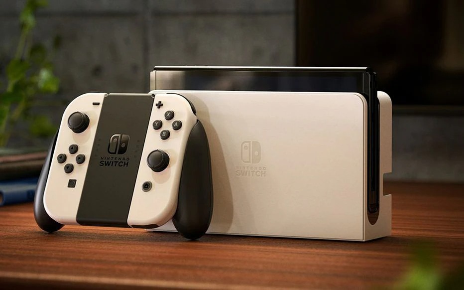 Photo de la Nintendo Switch version blanche.