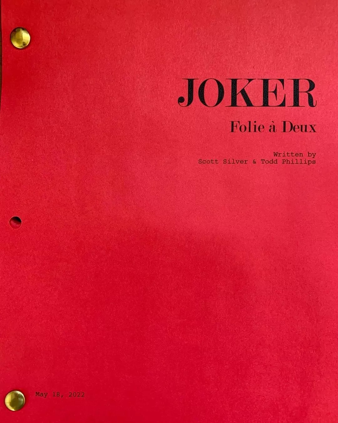 Photo du script du film Joker 2.