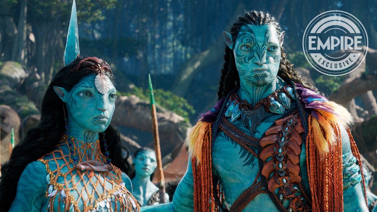 Kate Winslet (Ronal) et Cliff Curtis (Tonowari) en mode Na'vi pour Avatar 2 La Voie de l'Eau. 