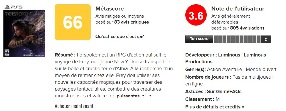 Forspoken Metacritic PS5