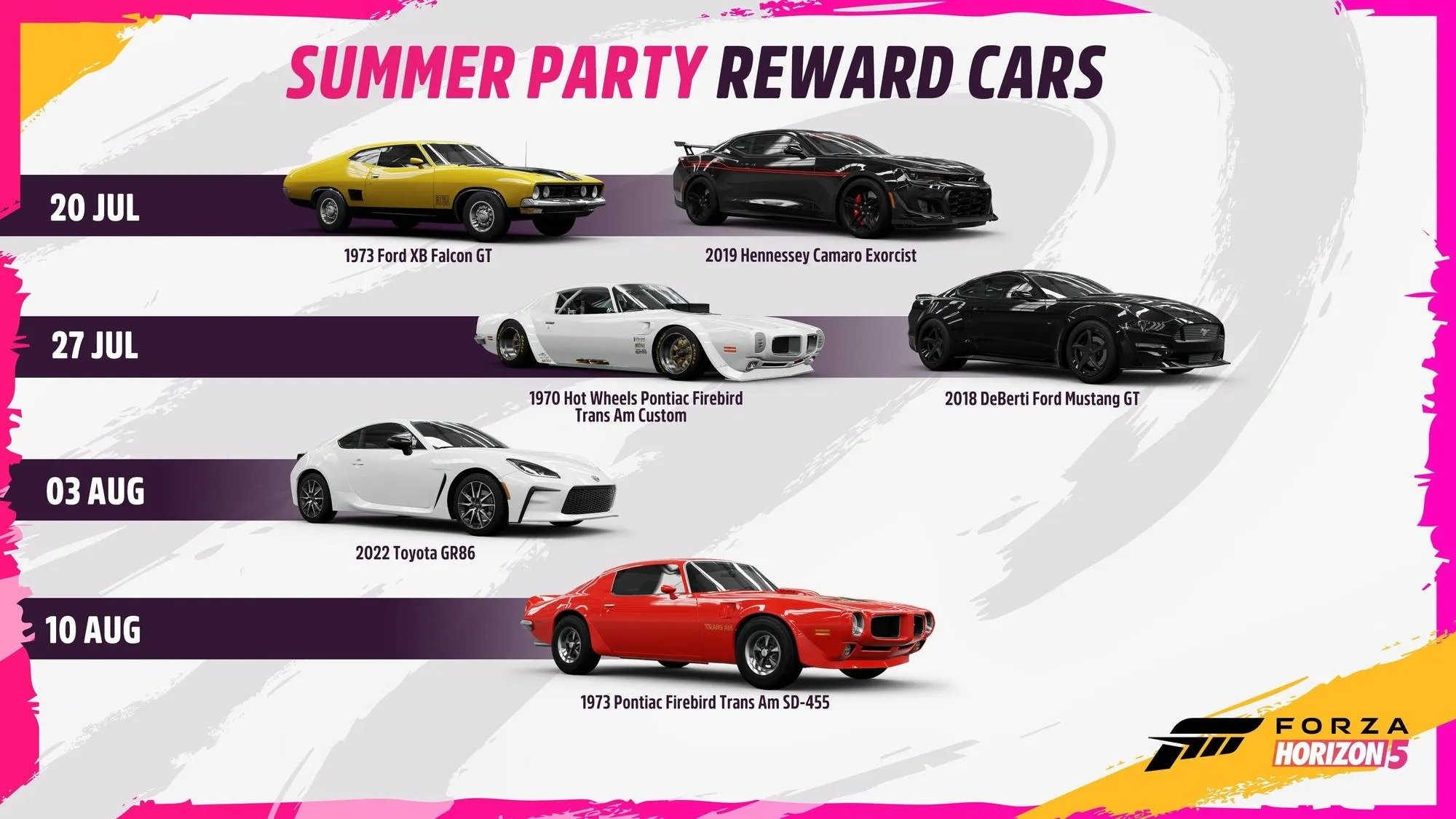 forza horizon 5 summer party dlc free cars