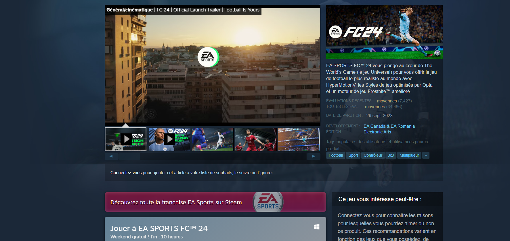 EA FC 24 gratuit sur Steam
