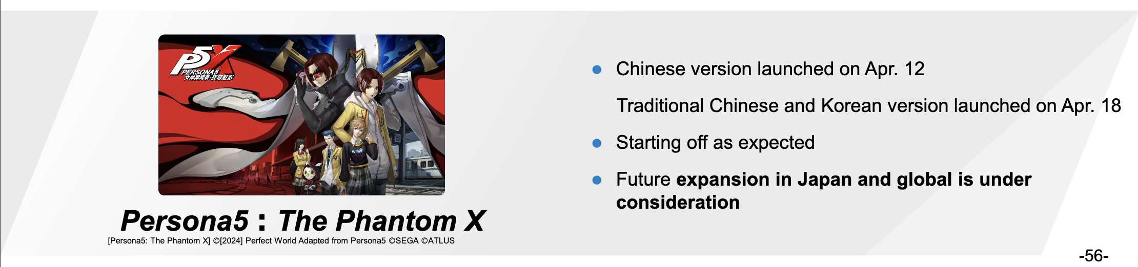 Persona5: The Phantom X abordé dans la présentation des résultats financiers de 2024 de SEGA.