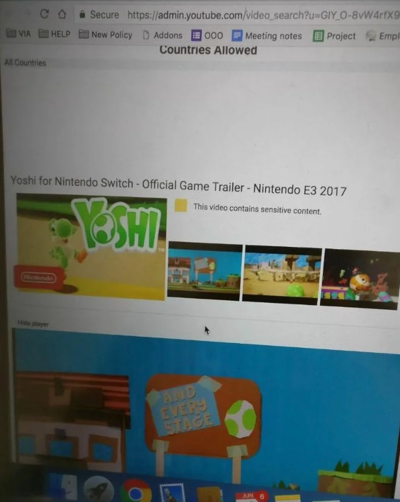 Leak à propos d'un jeu Yoshi pour la Nintendo Switch (partagé sur Reddit en 2017).