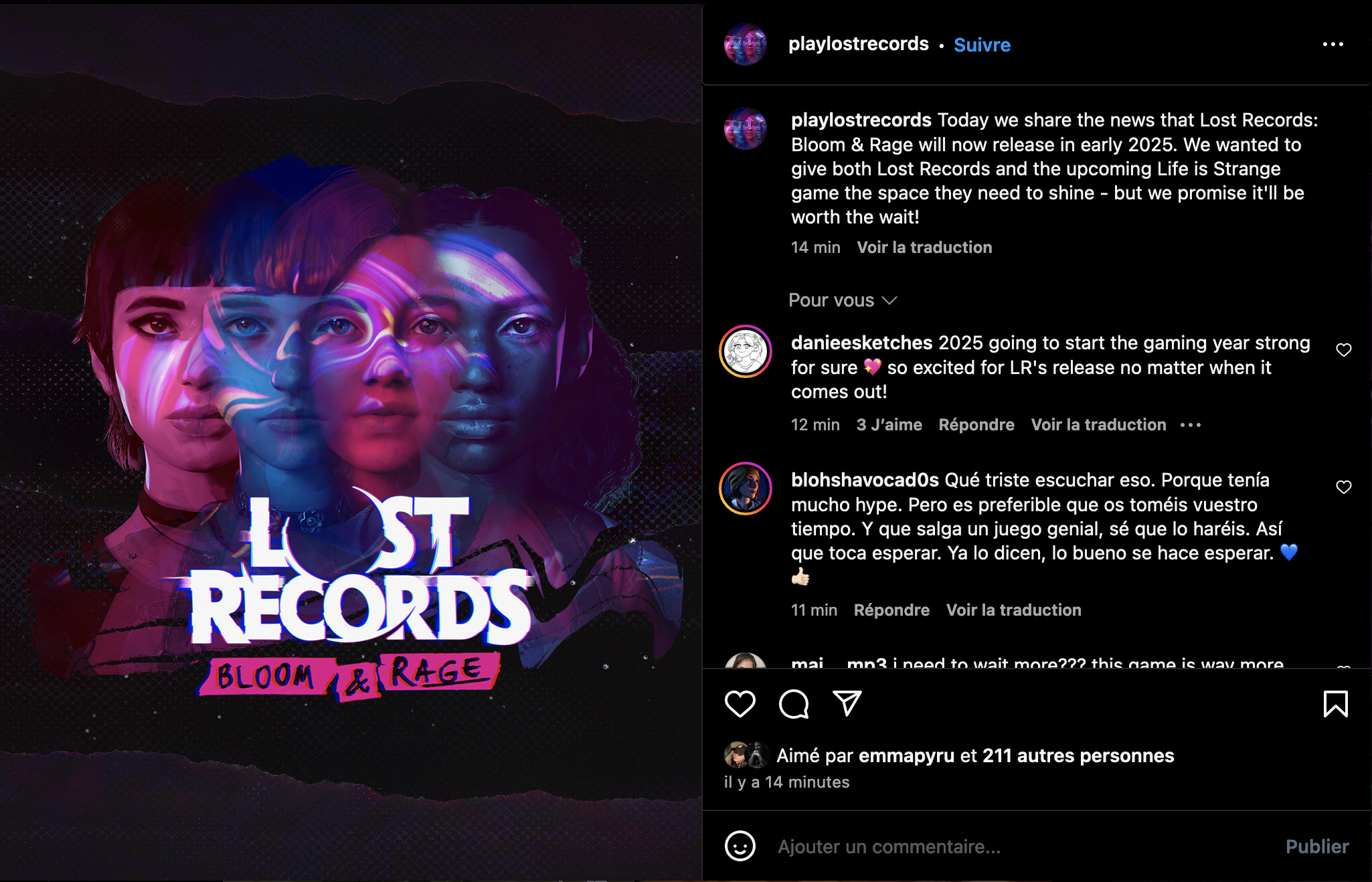 Lost Records : Communiqué Instagram (28 juin 2024)