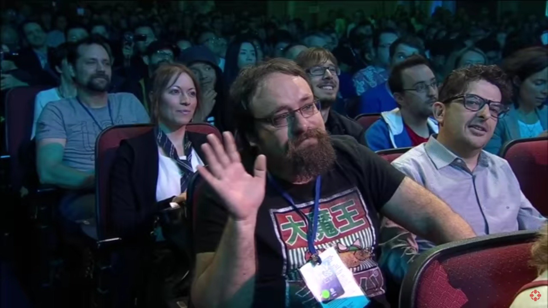 Image du créateur des jeux Mario + The Lapins Crétins, Davide Soliani, à la conférence E3 2017 d'Ubisoft. 