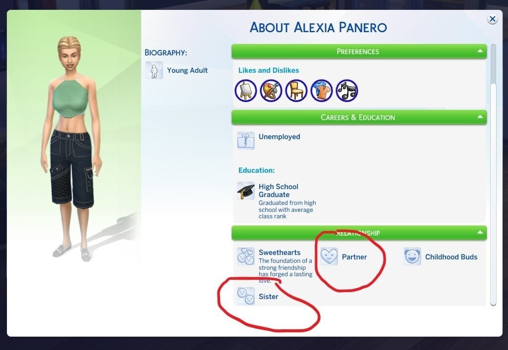 Les Sims 4 : capture d'écran attestant du bug de l'inceste