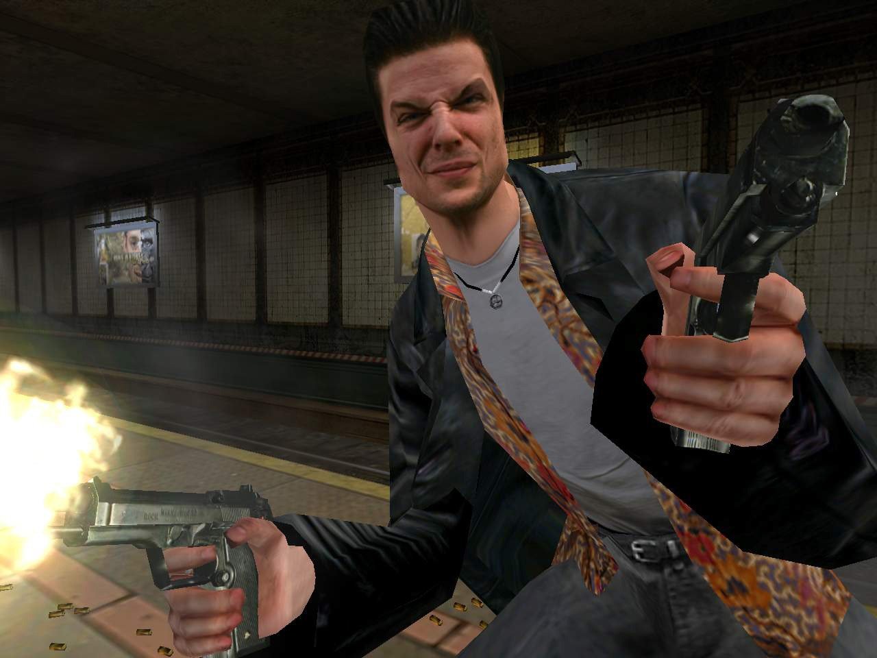 Image de Max Payne 1 avec le bullet time activé 