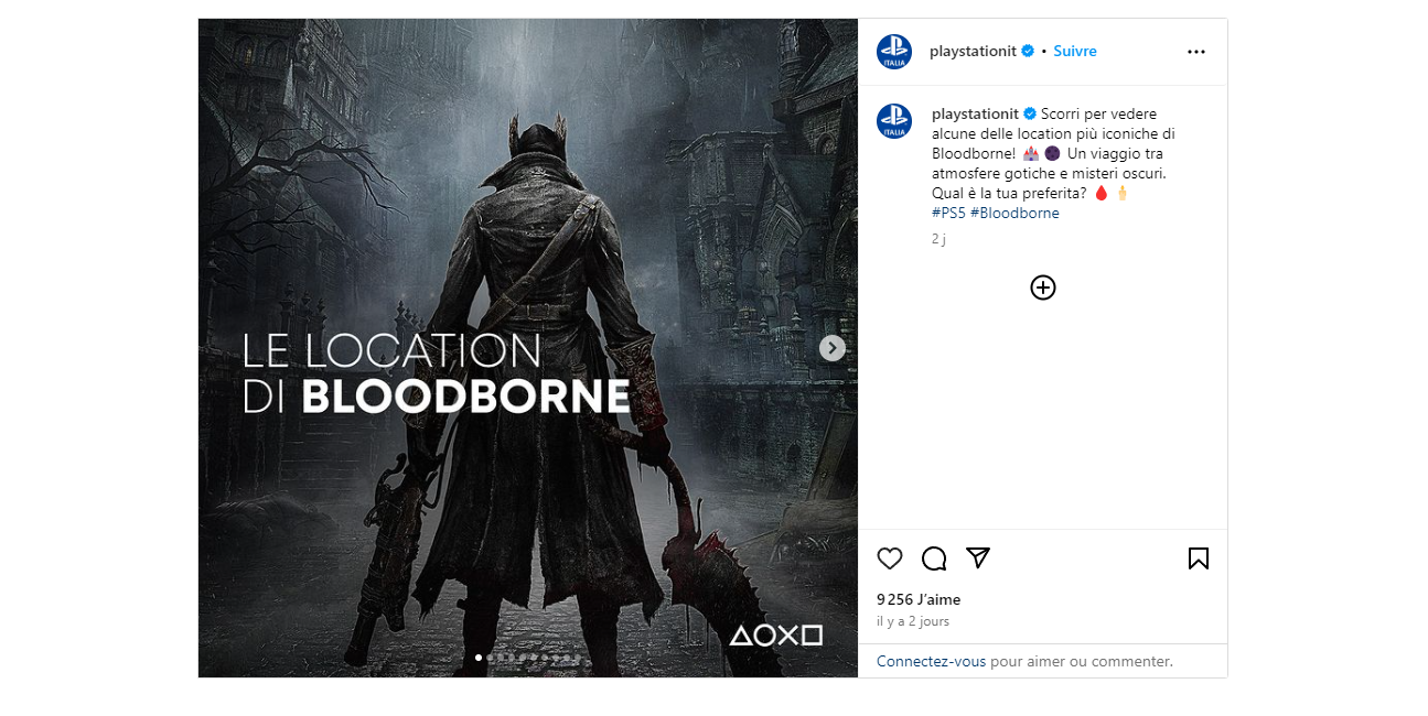 PlayStation Italia mentionne Bloodborne avec le hashtag #PS5 sur Instagram. 