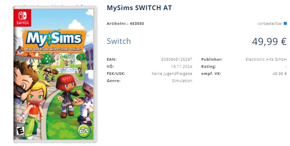 MySims nouveau jeu nintendo switch leak 