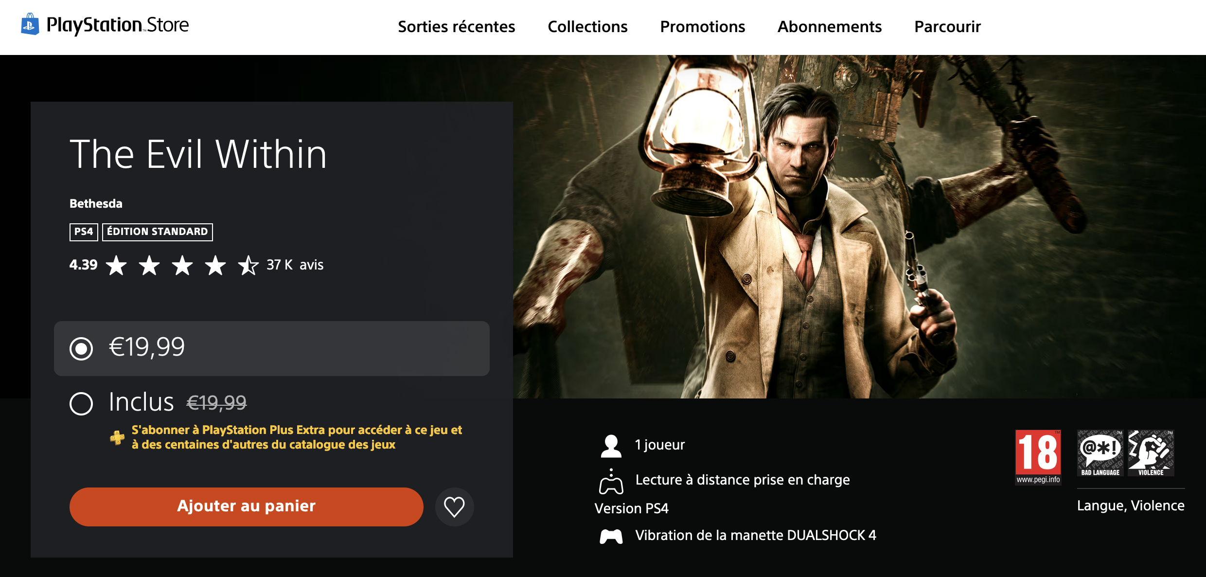 La mention "PlayStation Plus Extra" apparaît à nouveau sur la page PS Store du jeu The Evil Within.