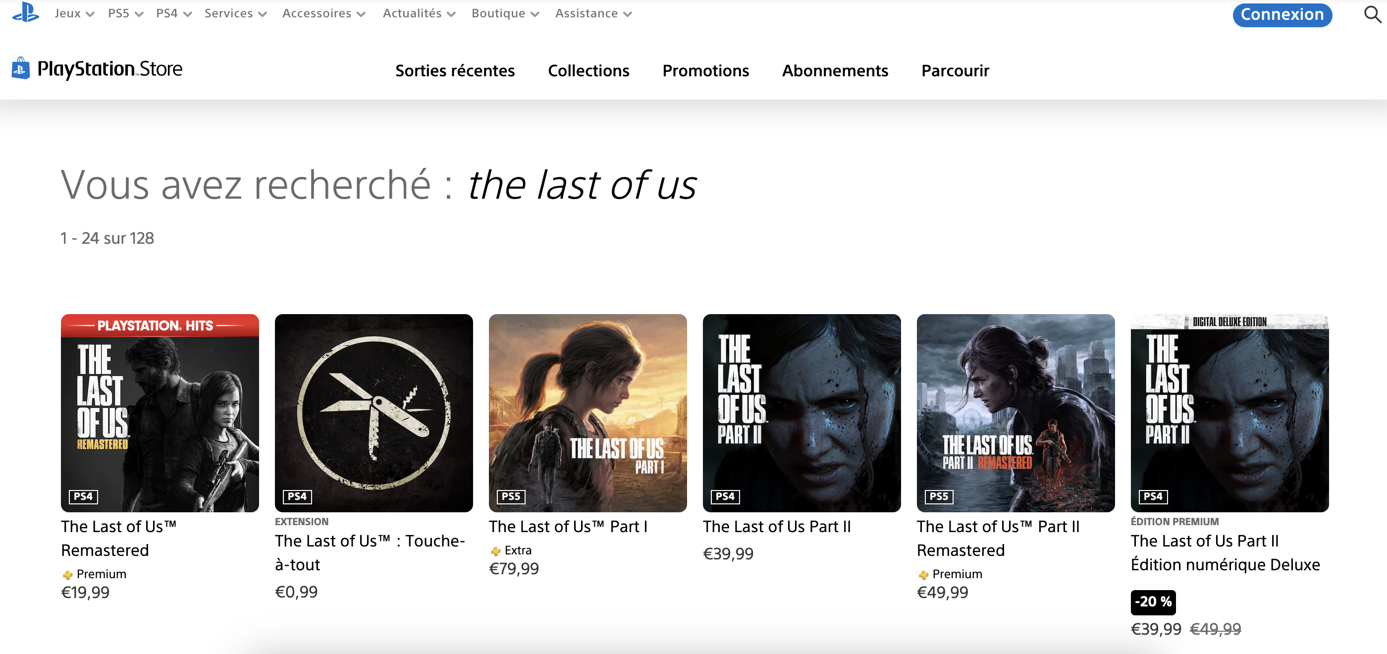 Exemple des tarifs pour les différents opus de The Last of Us sur le PS Store.