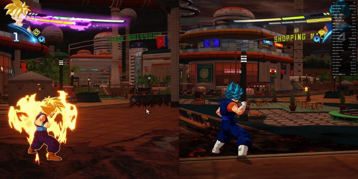 Aperçu du mod PC « Let's Fight Somewhere Else » qui permet de jouer en écran partagé sur toutes les cartes de Dragon Ball Sparking Zero. 