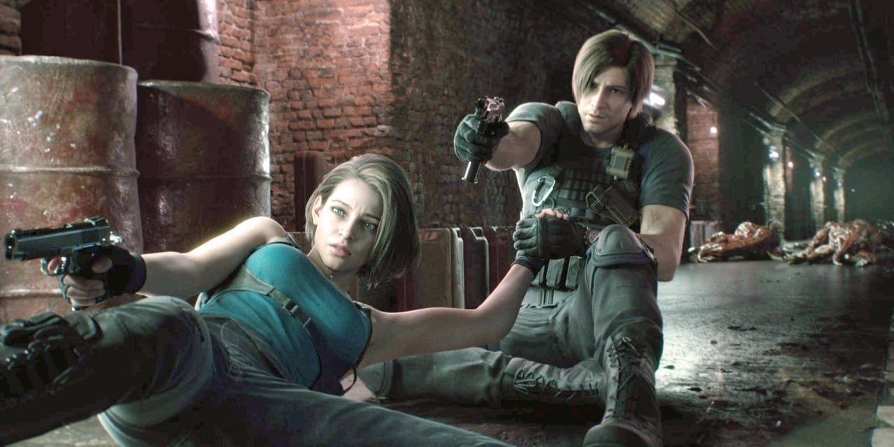 Image du film d'animation Resident Evil Dead Island montrant Jill Valentine et Leon S Kennedy. 