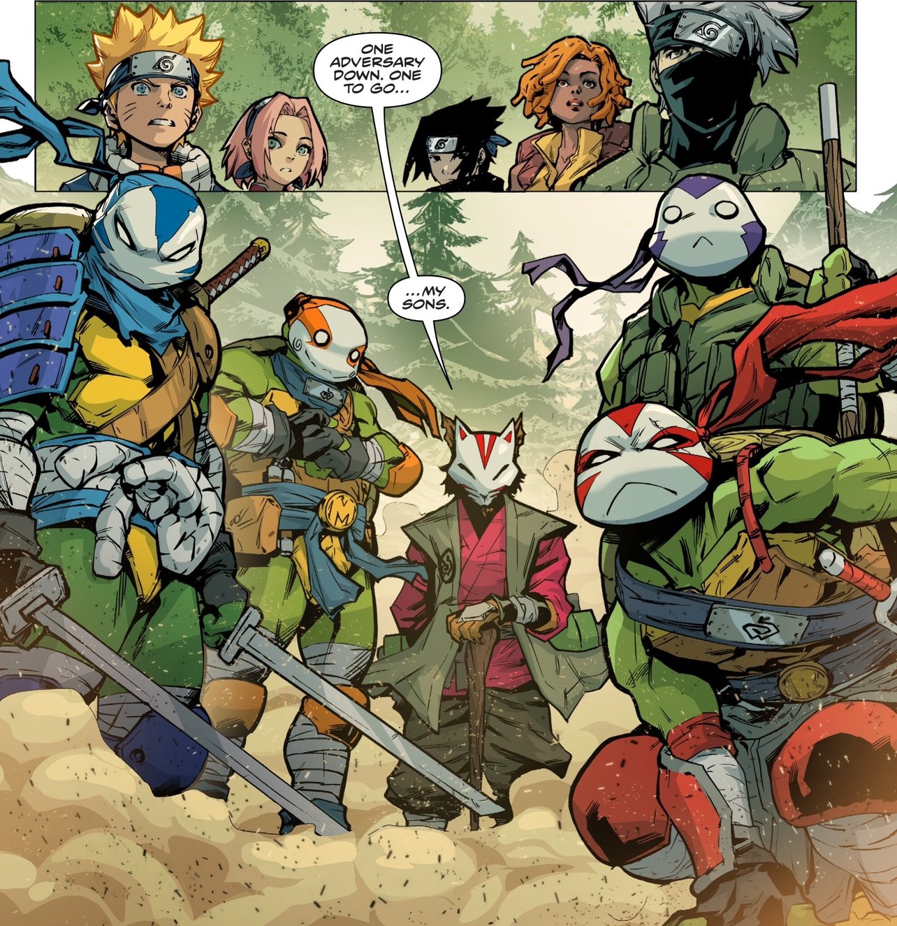 Planche du comic book TMNT x Naruto.