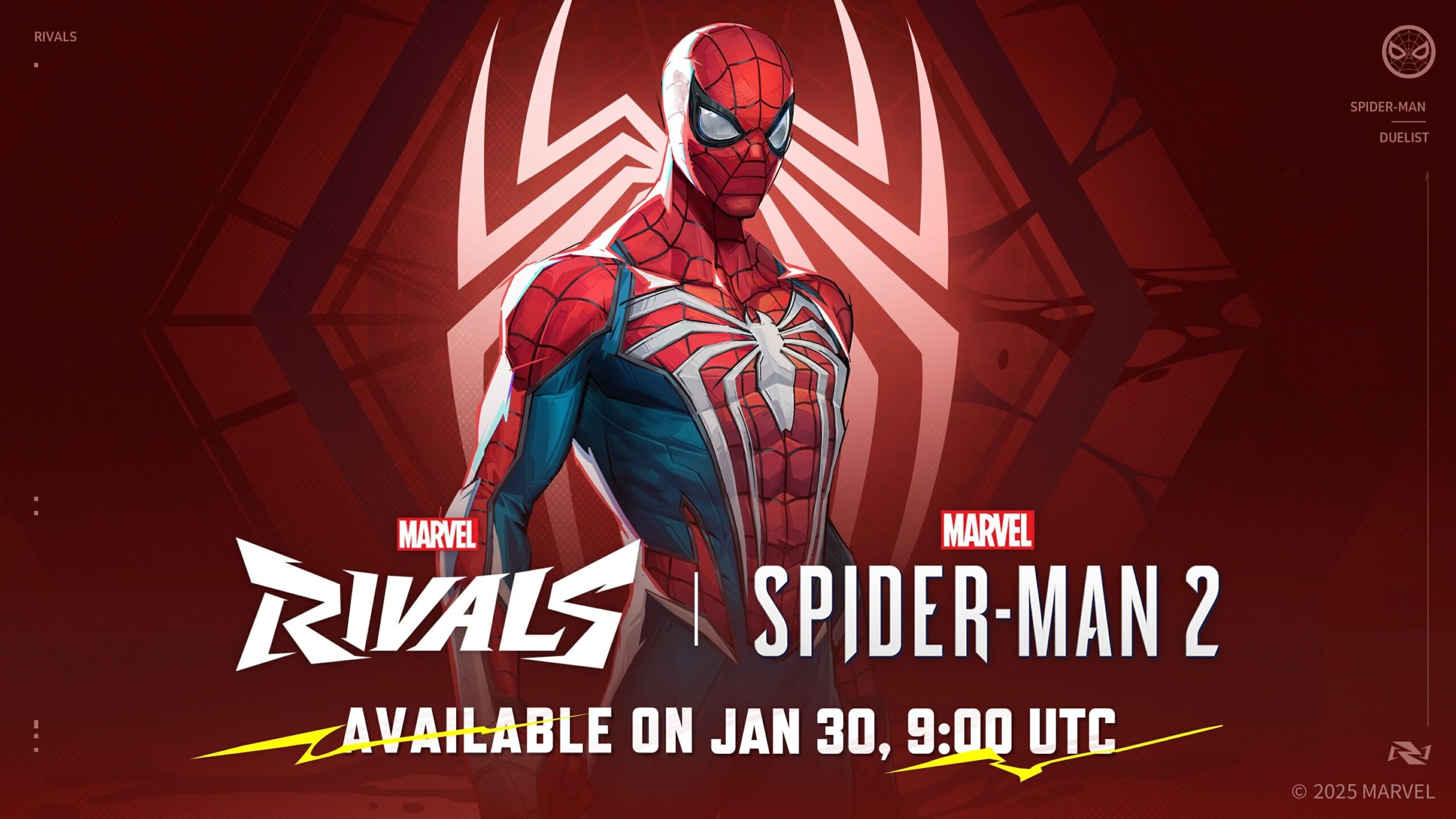 Illustration de l'homme araignée de Marvel's Spider-Man 2 qui rejoint Marvel Rivals avec un skin « Advanced suit » le 30 janvier 2025. 