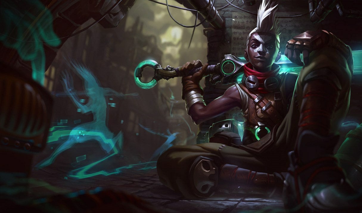 Artwork d'Ekko, un des champions de League of Legends.