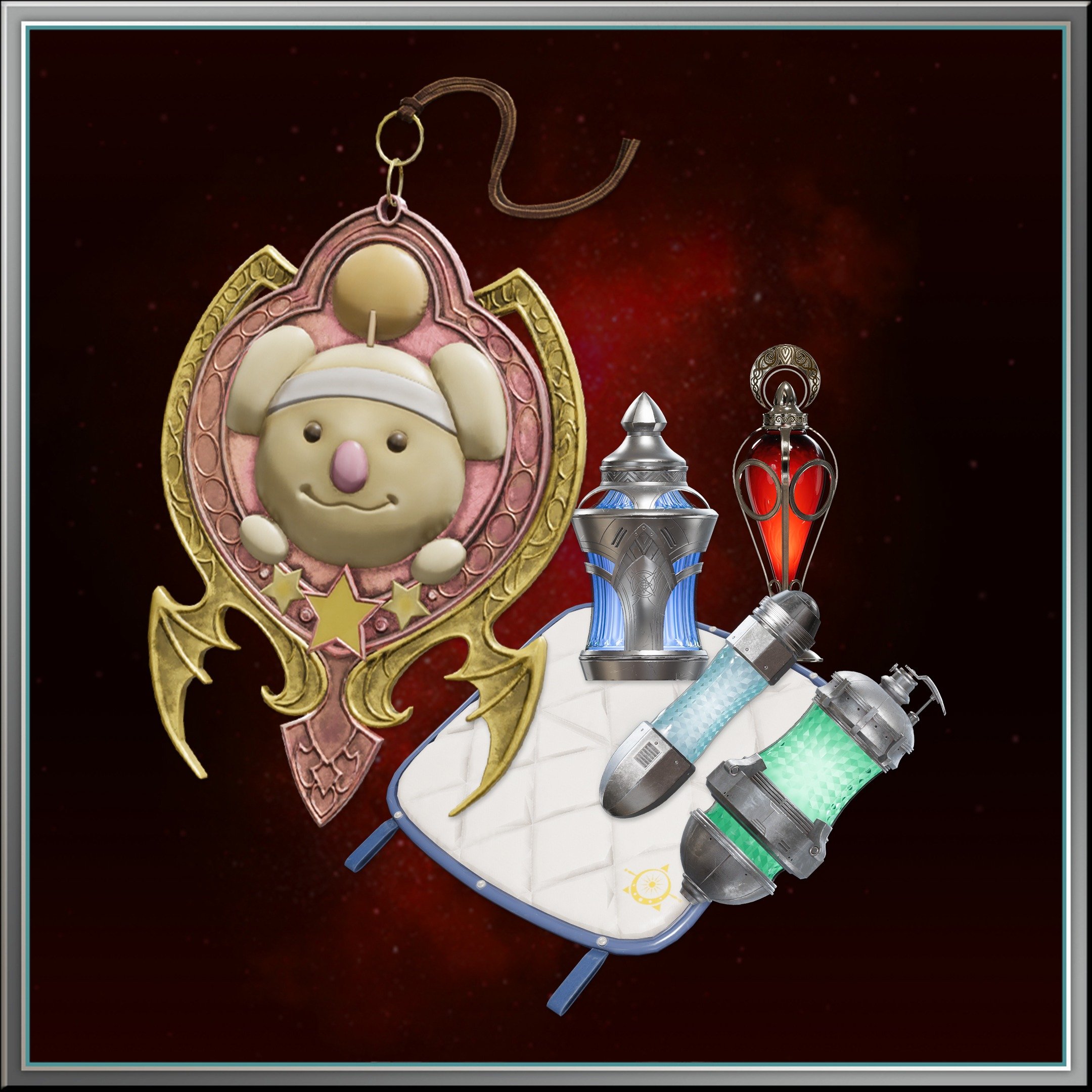 Illustration de contenus gratuits Final Fantasy 7 Rebirth avec l'accessoire Mogrigri et l'ensemble de survie. 