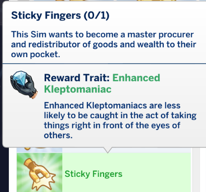 Sims 4 : Aspiration Sticky Fingers