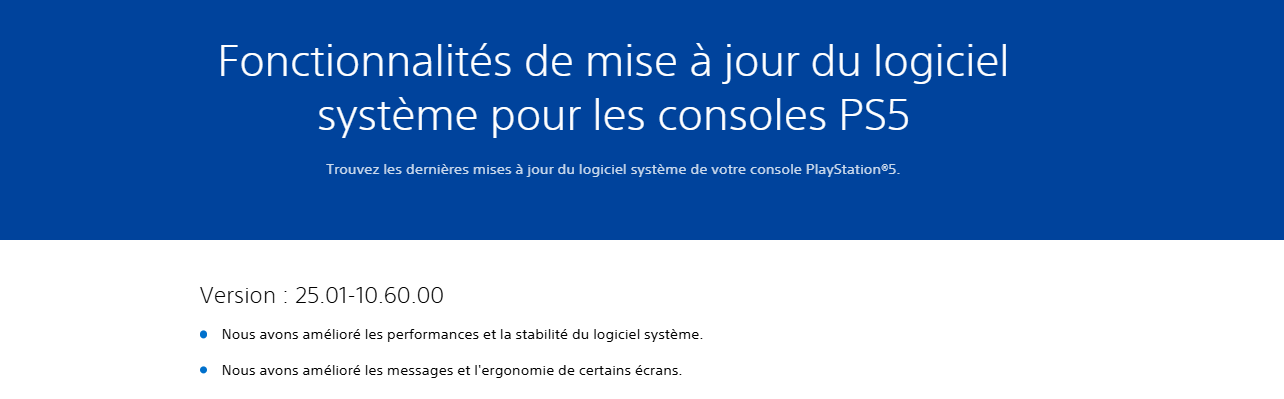 Détails des nouveautés du firmware 25.01-10.60.00 disponible sur PS5 et PS5 Pro