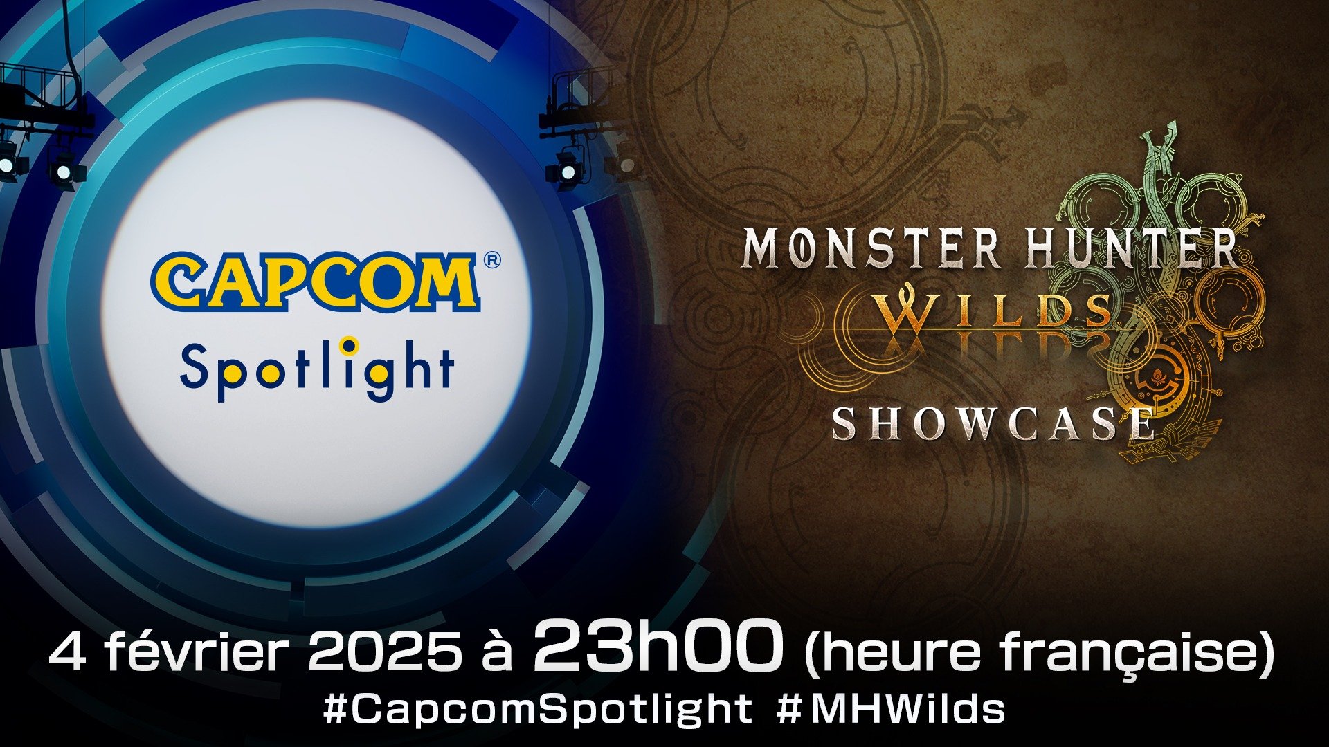 Illustration pour les prochains Capcom Spotlight et Monster Hunter Wilds Showcase du 4 février 2025 à 23h00. 