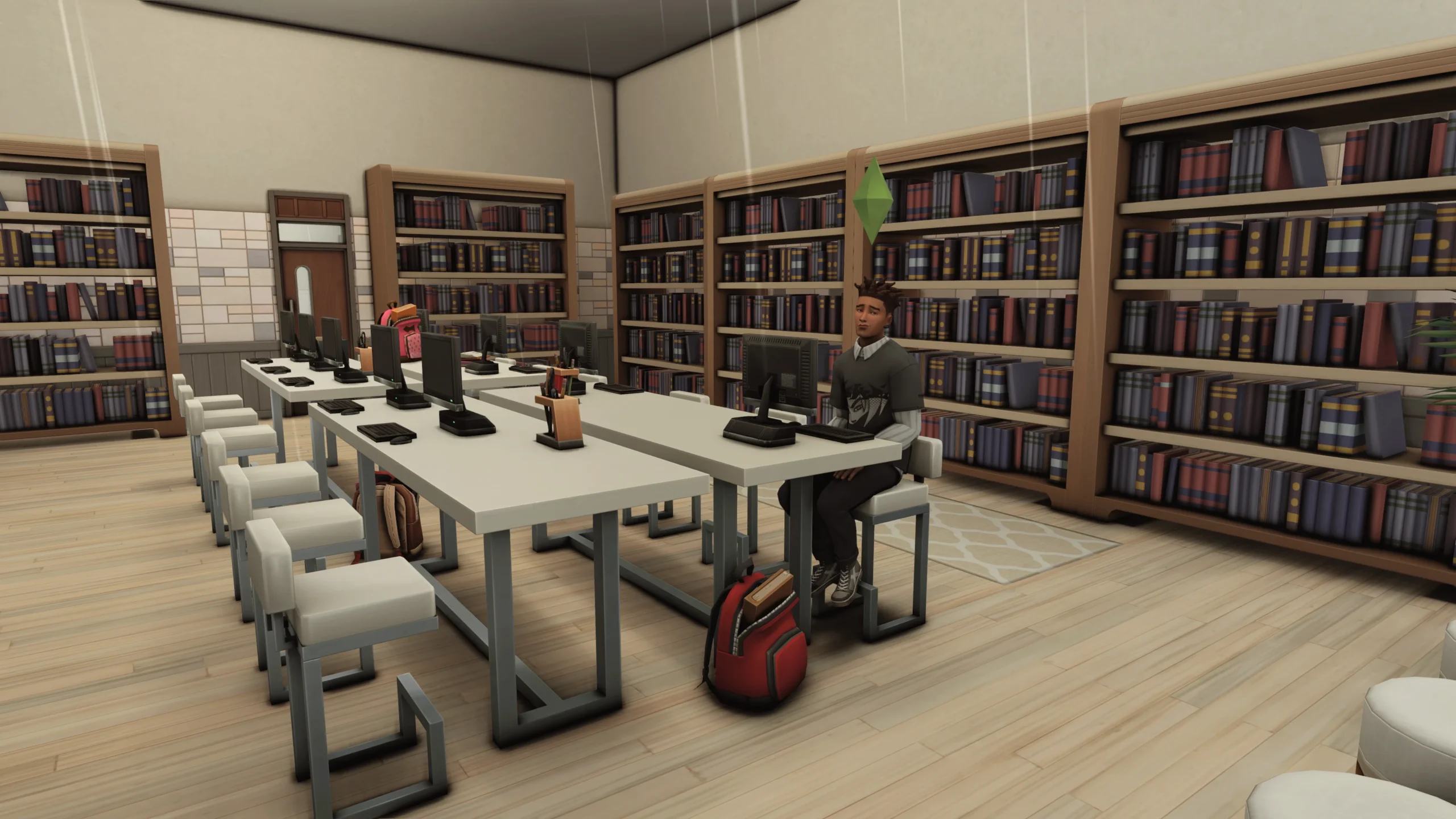 Les Sims 4 : Un bug fait entrer la pluie à l'intérieur d'un bâtiment.