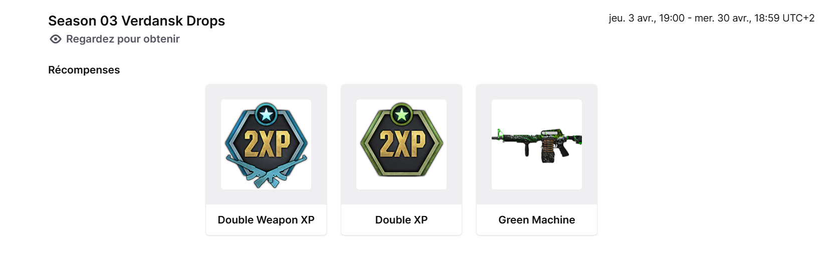 Image du contenu gratuit Call of Duty Saison 3 avec double XP, double XP d'arme et le skin « Green Machine » pour la mitrailleuse LMG via les Twitch Drops.