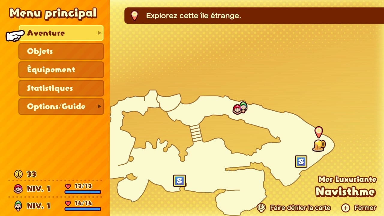 Aperçu de la carte dans Mario dans Mario & Luigi L'épopée fraternelle sur Nintendo Switch.