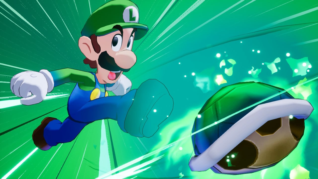 Attaque carapace de Luigi dans L'épopée fraternelle, sur Nintendo Switch.