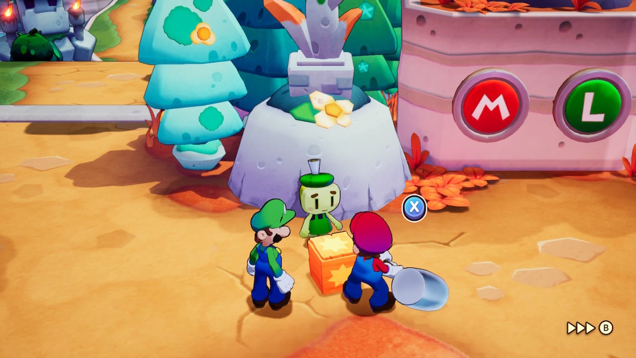 Rencontre avec un PNJ dans Mario dans Mario & Luigi L'épopée fraternelle.