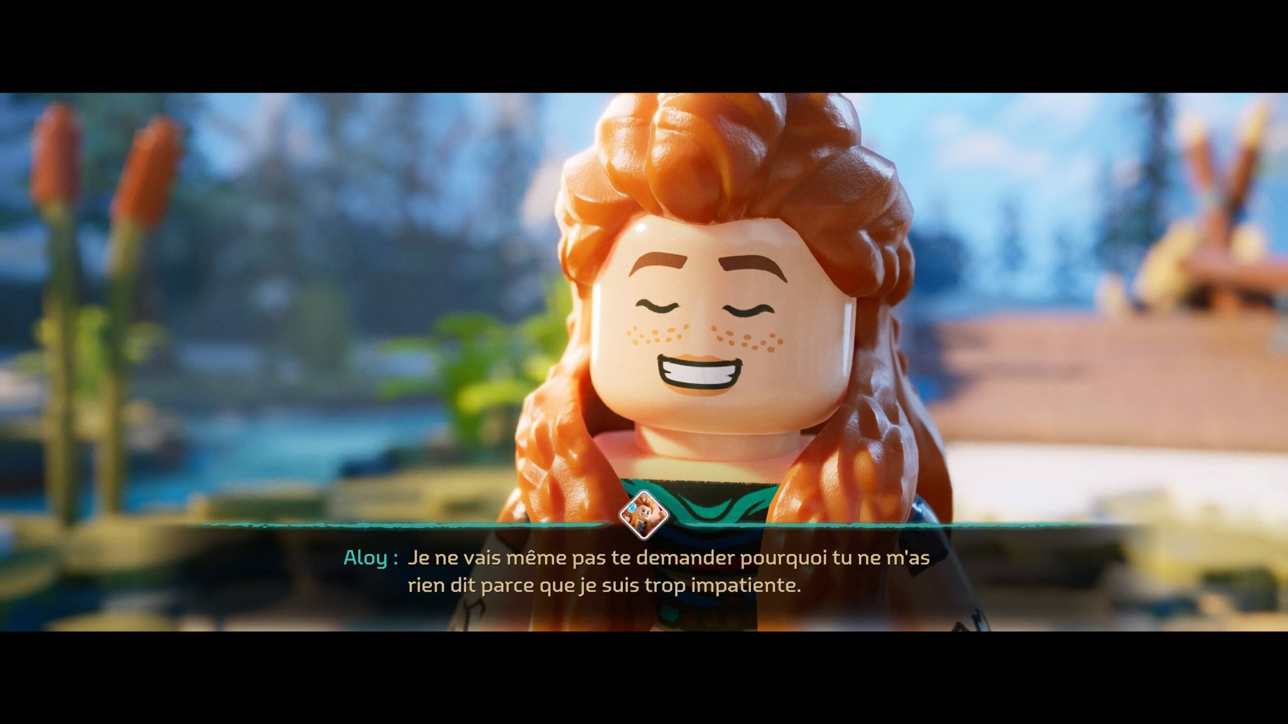 Dialogue d'Aloy dans LEGO Horizon Adventures.