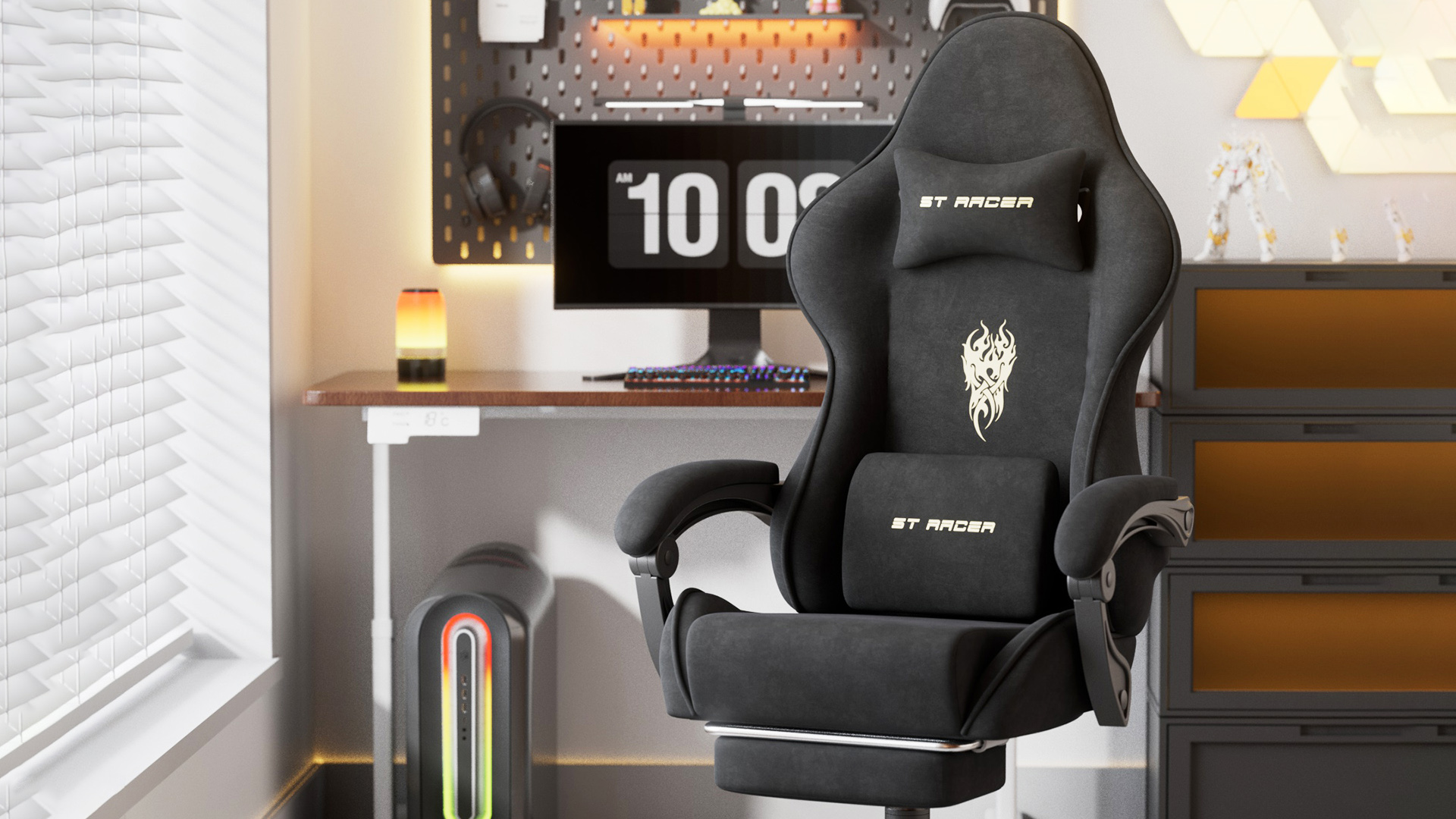 Chaise Gaming En Tissu Leathaire,Fauteuil Gamer Avec Coussin Lombaire,Hauteur Réglable,Gris - Fauteuil gaming Chaise Gaming En Tissu Leathaire,Fauteuil Gamer Avec Coussin Lombaire,Hauteur Réglable,Gris - Fauteuil gaming