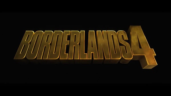 The nom du jeu 'Borderlands 4' en lettre d'or sur fond noir